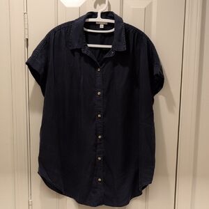Wonderly Dark Blue Womens Button Down Shirt Super Comfortable